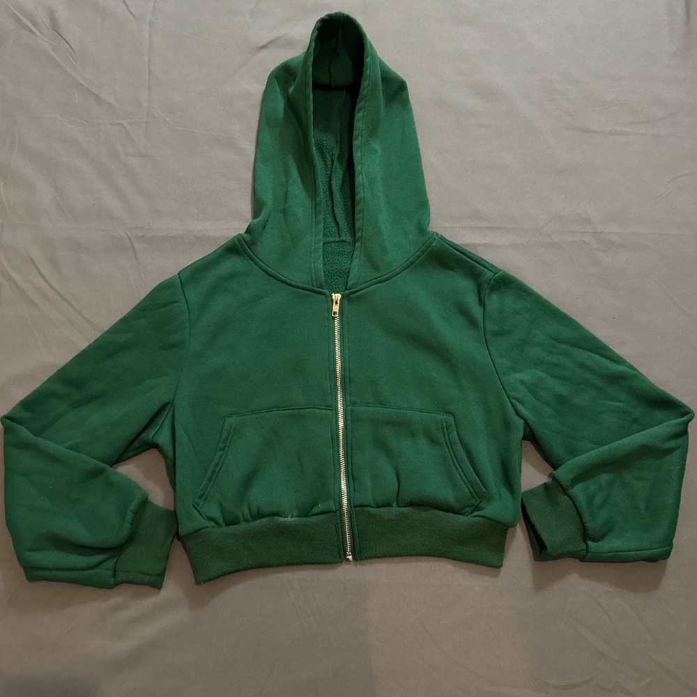 Dark green cropped zip up hoodie
